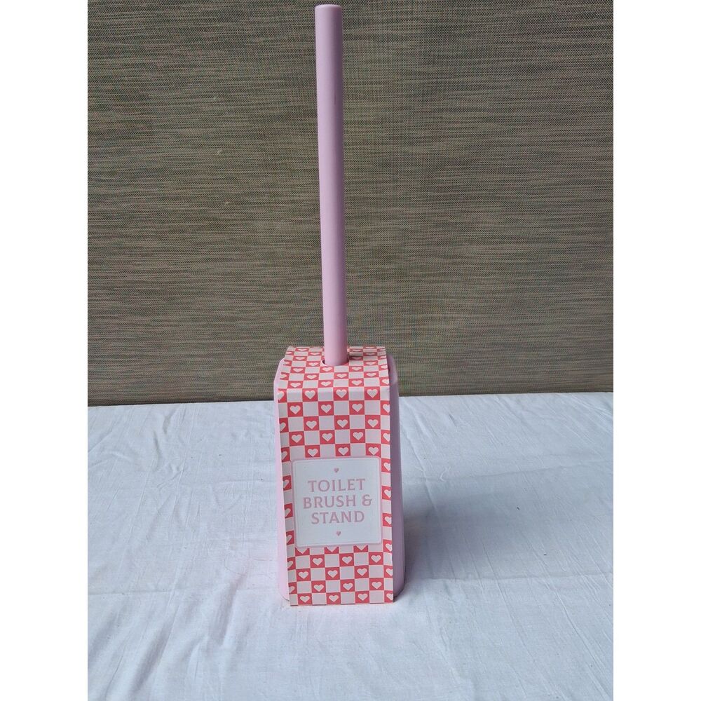 Pink heart toilet brush & stand, new
